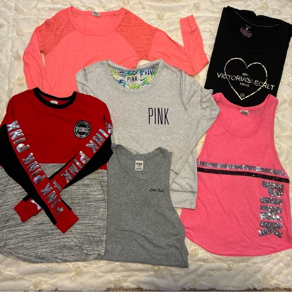 PINK Victoria's Secret Shirt Collection - Red, Pink, Gray bundle - Picture 1 of 12